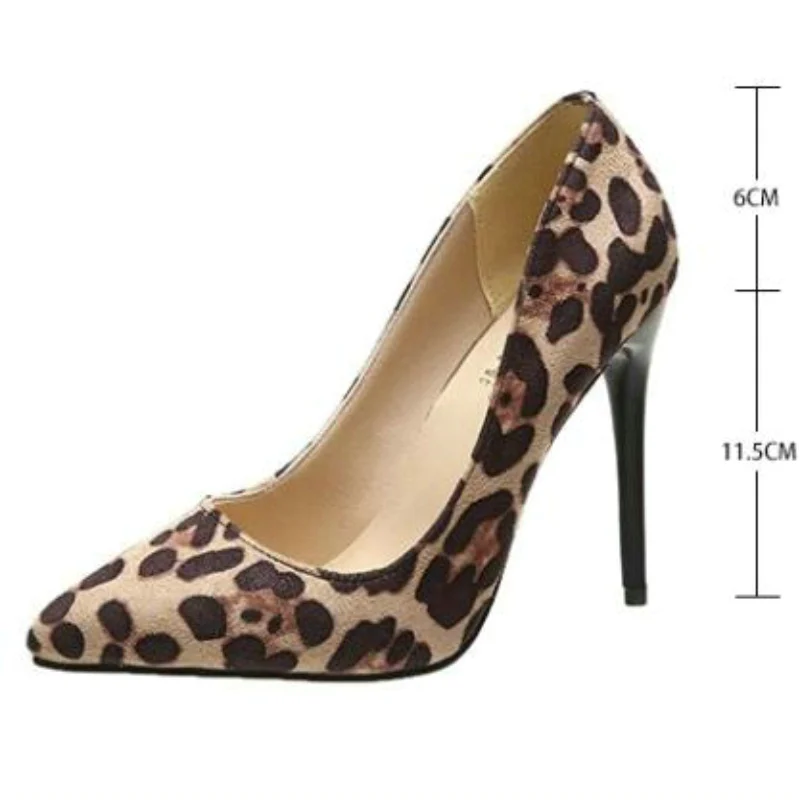 Red Rubber Bottom High Heels Shoes Women Pumps Flock Leopard Print Sexy Stilettos Party Heeled Designer Shoes Plus Big Size  43