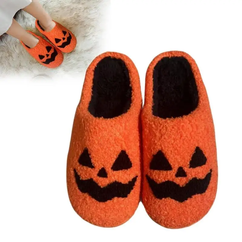 

Candy Corn Lantern Slippers For Women Pumpkin Color Design Short Plush Sock Non-slip Comfy Home Slippers Fluffy Fur Woman Shoes