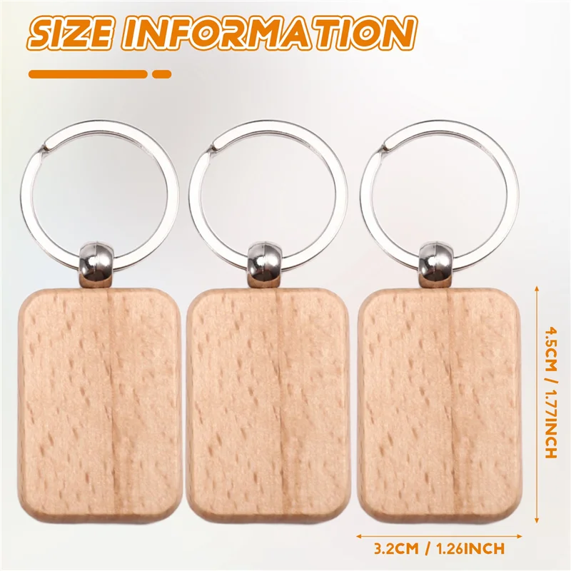 ABAH-60Pcs Blank Rounded Rectangle Wooden Keychain Diy Wooden Keychain Key Tag Can Be Engraved Diy Gift
