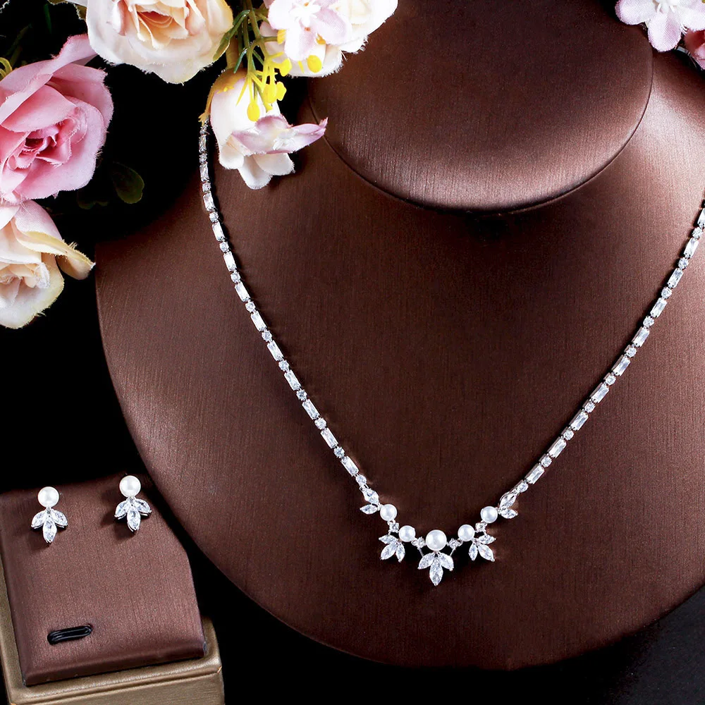 CWWZircons Schöne Blatt Tropfen Mehrfarbigen Kubische Zirkon Luxus Big Chunky Hochzeit Halskette Ohrring Braut Partei Schmuck Sets T636 – Detail 7