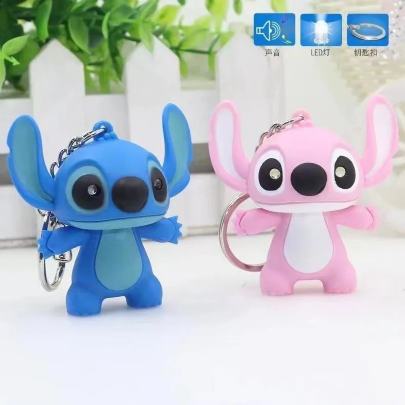 Disney Lilo & Stitch Toys Emit Light and Sound Keychains Pendent Ornament Dolls Collection Model Stitch Toys Kids Birthday Gift