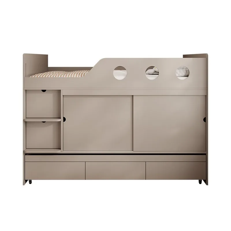 , pull-out child and mother bed, small apartment with storage space, double-layer upper and lower bed integrated cabinet