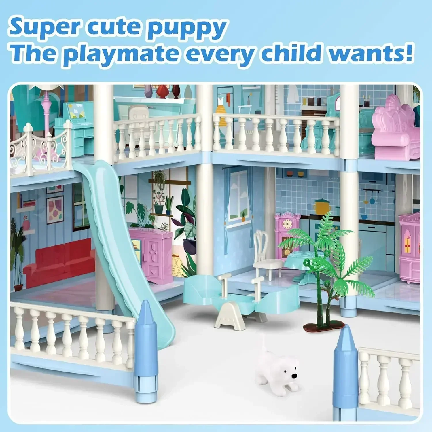 Doll House for Girls with Lights Floors Rooms Doll House Playset Sets of Furniture Accessories Toddler Toy House Princess Gift