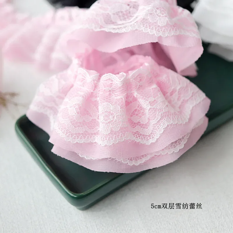 

Двухслойная шифоновая плиссированная кружевная ткань шириной 5 см, отделка для рукоделия, воротник с рюшами, вырез, сделай сам, поделки, швейный декор