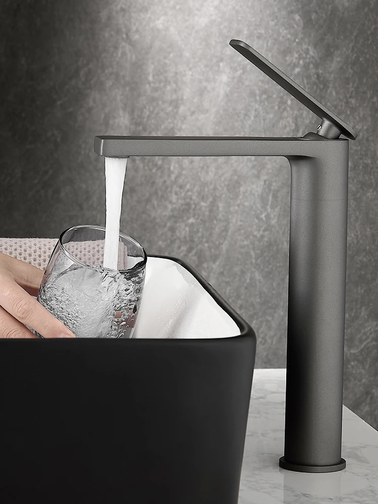 Bathroom White/Gray Bronze Solid Brass Luxury Basin Sink Tall Faucet Single Handle Water Mixer Bath Tap High And Short Style