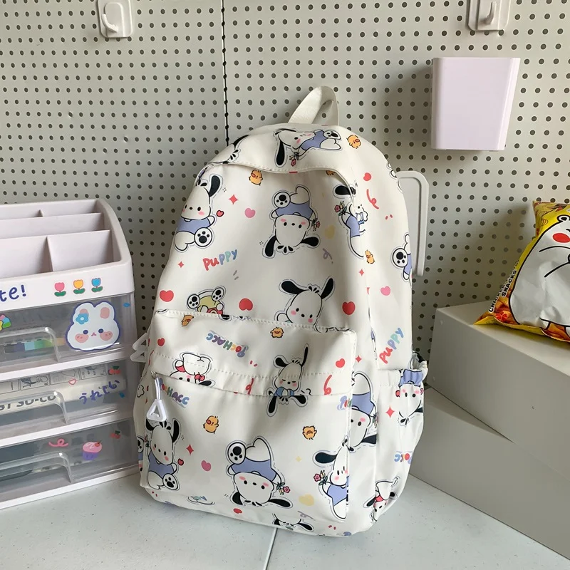 Sanrio Pacha Dog Black Cartoon Printed Cute Student School Bag Fashion Ultra Light Comfortable Casual Backpack Female