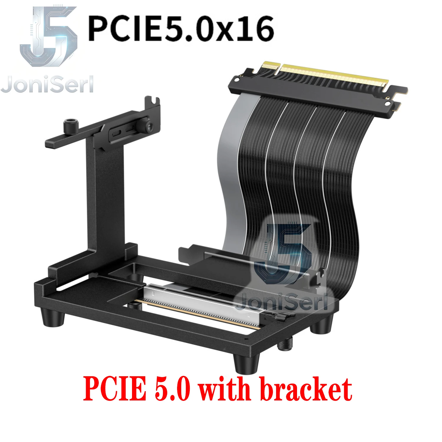 JonISerl PCIe 5.0 Riser Cable, PCI Express Gen 5.0 x16 GPU Extension for Vertical Mount, 128GB/s Zero Signal Loss Shielded Cable