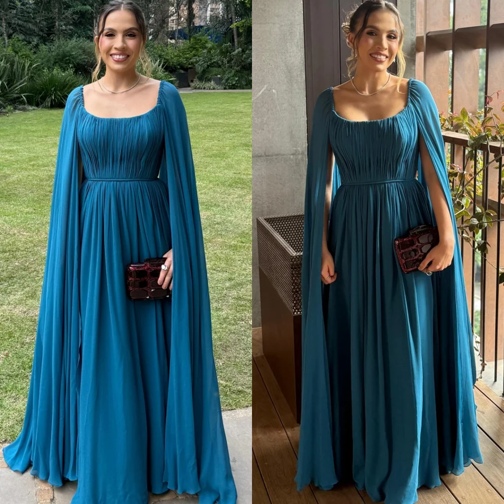 

Customized Fashion Chiffon Evening Dress Exquisite Square Collar Homecoming Dresses Soft Sweep Train Special Occasion Gowns