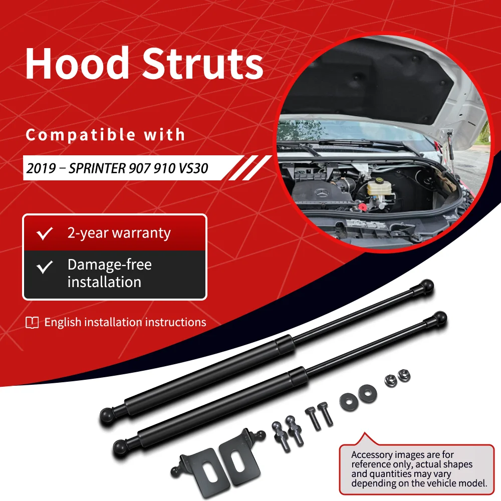 SEMTAY Hood Struts Compatible with 2019–present Mercedes-Benz SPRINTER 907 910 VS30 Bonnet Lift Support spring Shocks Damper