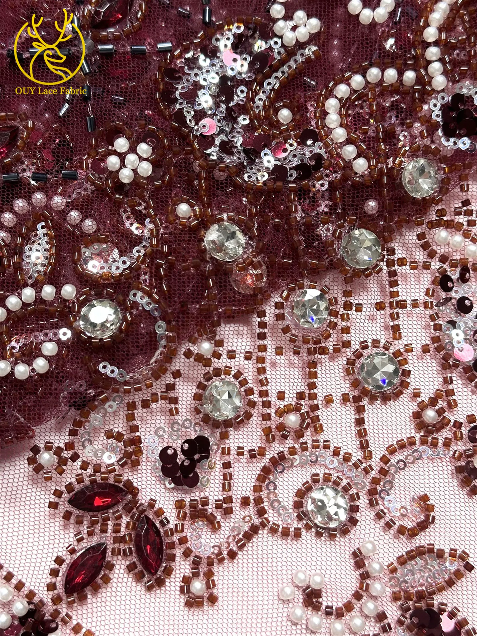 Lila afrikanischer Edelstein-Perlen-Spitzenstoff 2026 Luxuriöser französischer Pailletten-Spitzenstoff für Damen Brautkleid Hochzeitskleid Nähen 5 Yards – Detail 21