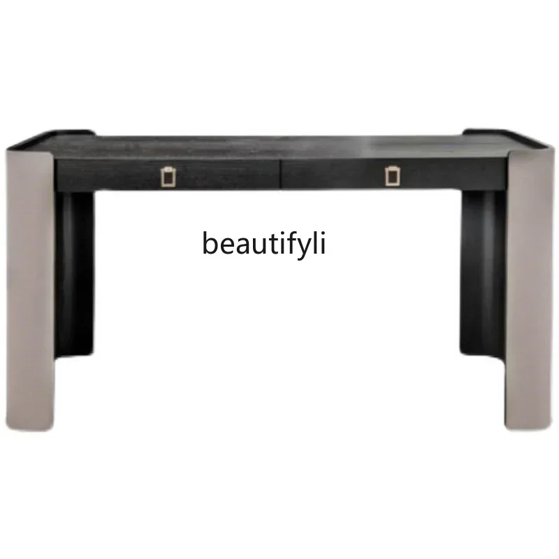 

xz1X1Italian simple side cabinet solid wood open paint bucket cabinet, saddle leather desk Nordic, living room cabinet