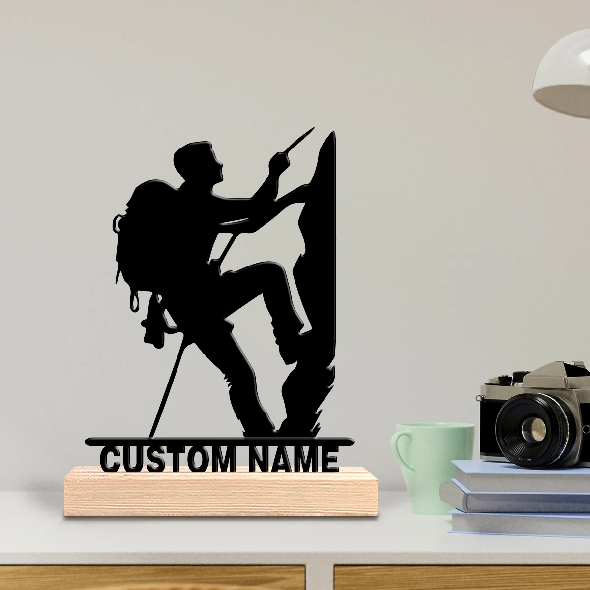 1pc Fashion Personalized Custom Rock climbing Iron figure/animal wooden base desktop decoration A wooden frame gift for loved o