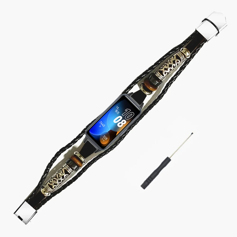 Vintage Leather Watch Band for Huawei Band 8 7 6/ honor band6 Strap Retro Bracelet Weave Rope Watchband Replacement correa