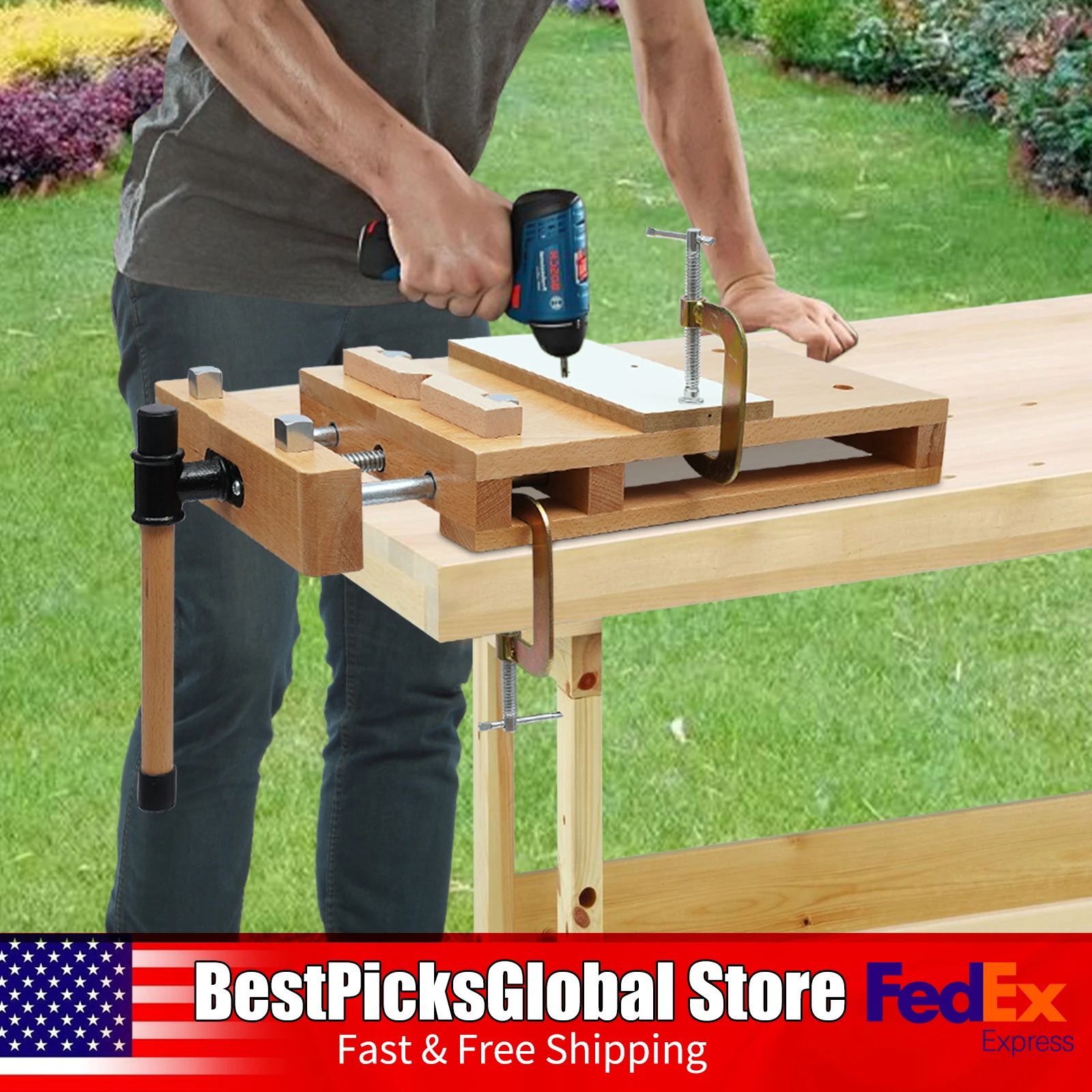 Wood Vise Workbench with G-shape Fixing Clips&Limit Blocks 7.87in Opening Desktop Carpentry Bench for Woodworking Studios