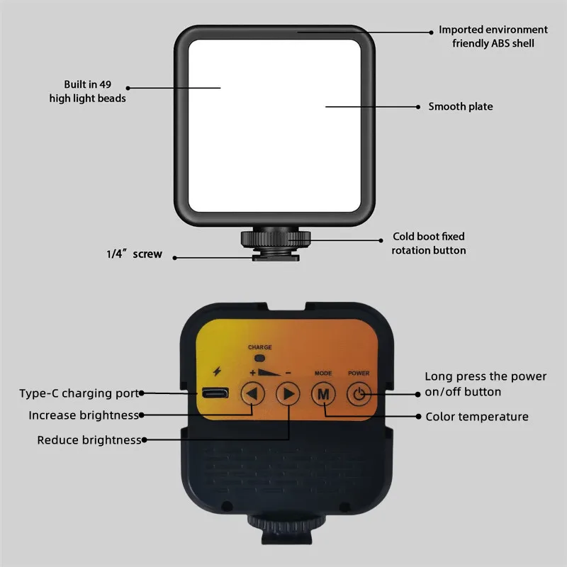 ไฟวิดีโอ LED แบบพกพาสำหรับถ่ายภาพ ติดกล้อง 3000K-6000K แสงสองสี พร้อมขาติดแบบ Cold Shoe สำหรับกล้อง DSLR กล้องวิดีโอ และ GoPro สำหรับถ่ายวิดีโอบล็อก