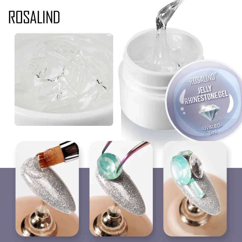 เจล ROSALIND เล็บ5Ml ไม่มีเช็ดกาวกาวเล็บออกแบบลูกปัดหลากสีทั้งหมดสำหรับศิลปะตกแต่งเล็บฐานด้านบน