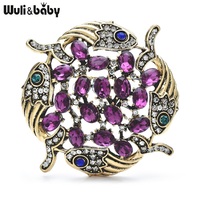 Wuli&baby Vintage Crystal Fishes Round Brooches Women Unisex Designer Fortune Happiness Animal Party Office Brooch Pins Gifts