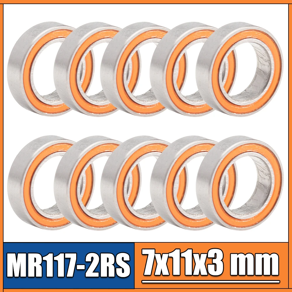 

MR117-2RS Bearing ABEC-3 10PCS 7x11x3 mm Miniature MR117RS Ball Bearings Orange Sealed Bearing MR117 2RS