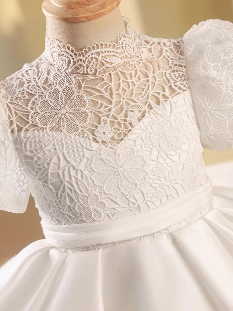 

Высококачественное белое платье для девочек, легкое роскошное нишевое детское платье для выступлений на фортепиано, платье принцессы, длинное платье с цветочным узором для девочек на день рождения