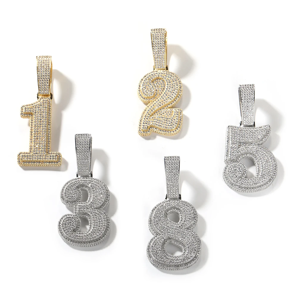 Uwin Bold Lucky Number 0-9 Pendant Necklace Micro Paved Out 5A Cubic Zirconia Chain Hiphop Jewelry For Birthday Gift