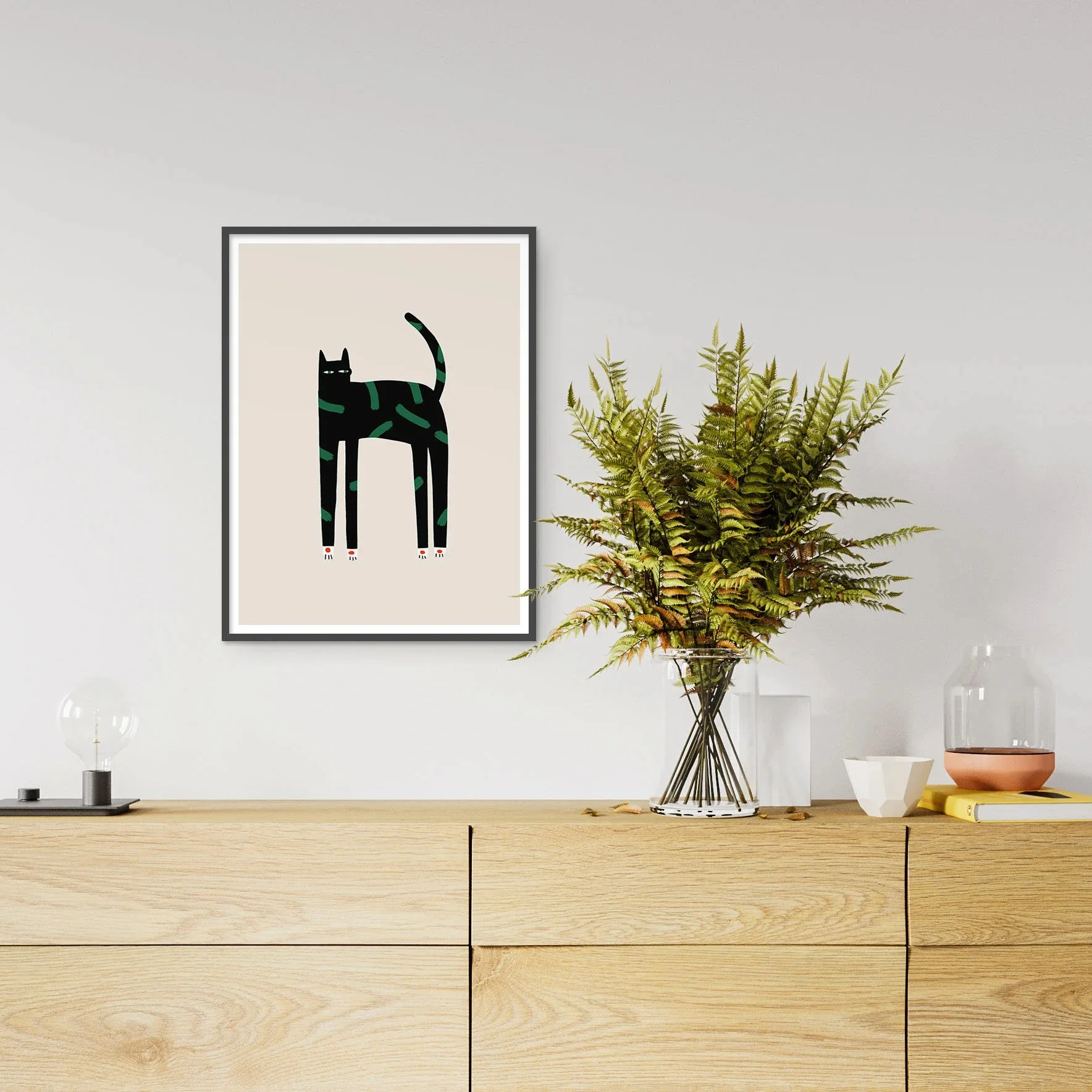 

Vintage black cat print Mid-century modern art print Boho home decor Scandinavian abstract print Cat poster Pet illustration