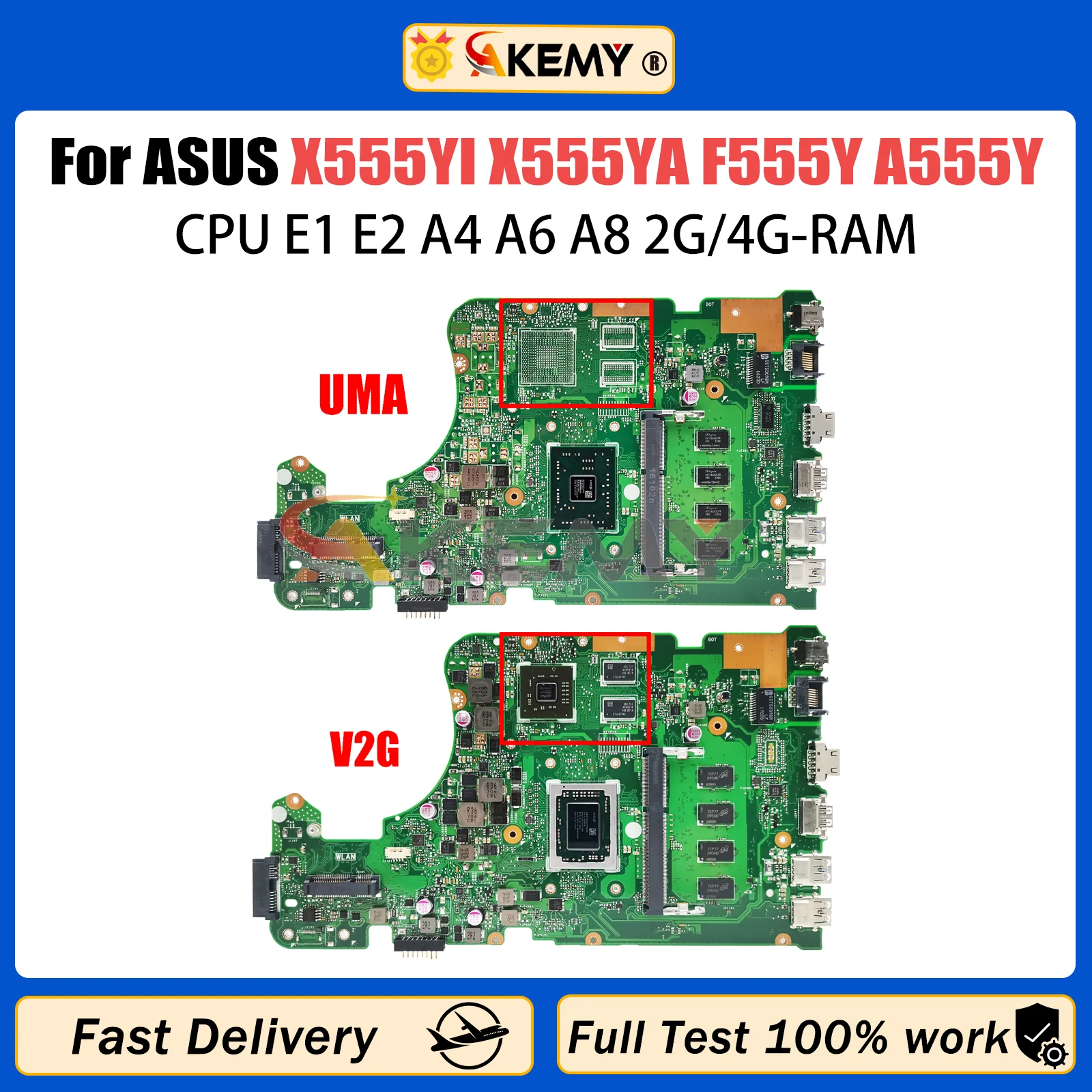 

AKEMY X555YI X555YA Motherboard For ASUS F555Y A555Y X555Y X555D K555D Laptop Mainboard CPU E1 E2 A4 A6 A8 2G/4G-RAM