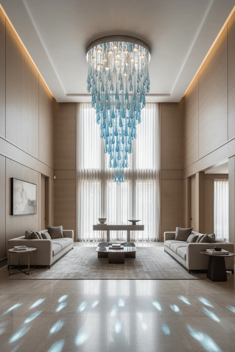 REVEN 2026 Designer Nordic Tear drop Glass Blue Pendant Lamp Adjustable Chain Luster Dimmable Ceiling Light for Living Dining