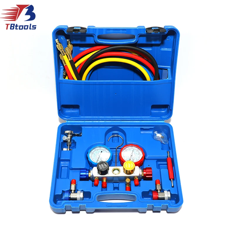 

TBTOOLS Car Auto Air Conditioning Refrigerant Pressure Gauge Manometer with 4 Valve Werkzeuge Repair Tool Sets Tools Kits TB073