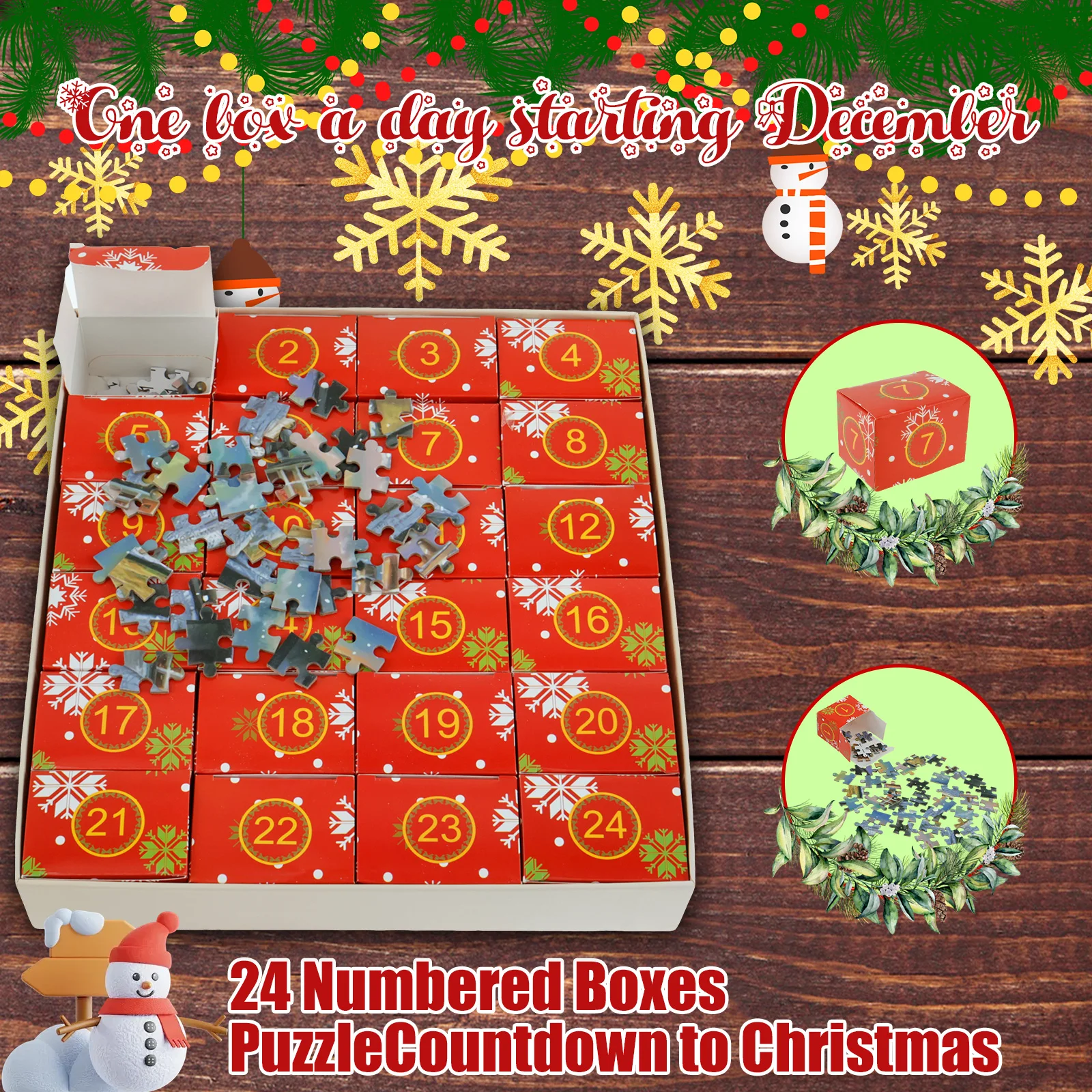 1008Pcs Christmas Puzzles Advent Calendars 24-Day Christmas Countdown Calendars Christmas Thanksgiving Gifts Family Game Puzzles