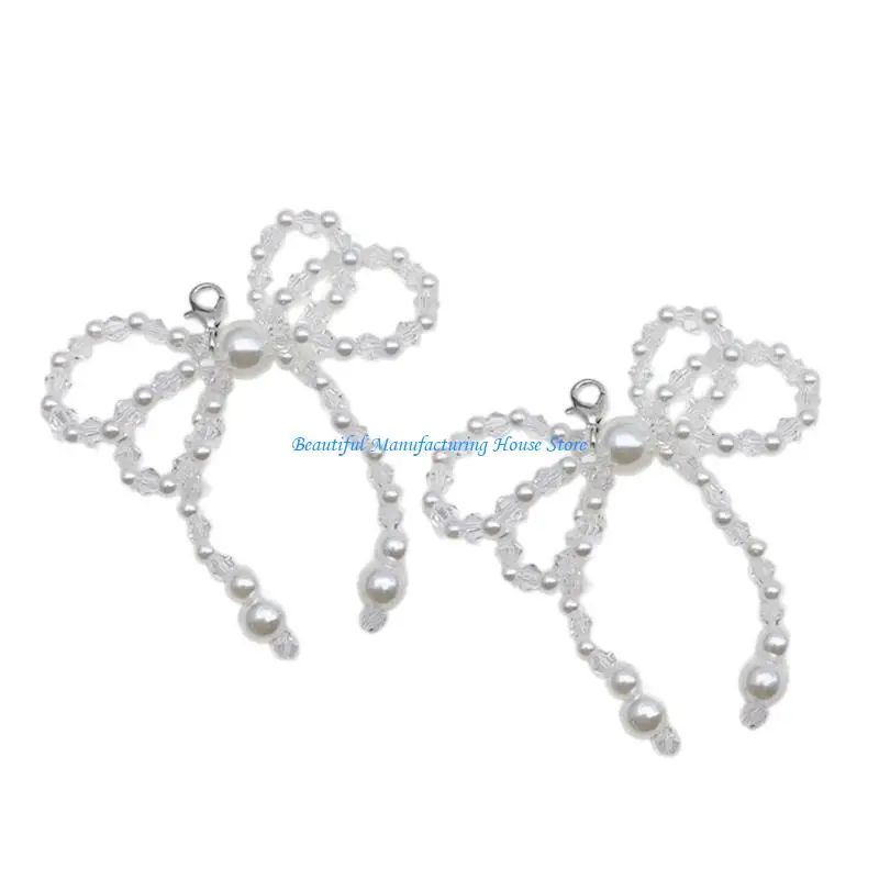 

E56A Imitation Pearls Bead Keychain Charm Dainty Crystal Bowknot Shoe Decoration