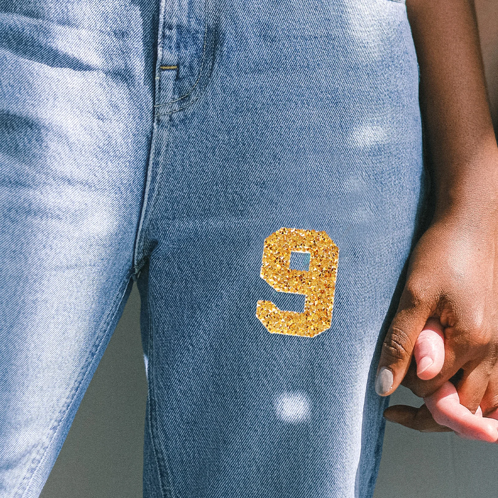 

Stickers Rhinestones Iron On Number Patches Golden 0-9 DIY Clothes Accessories Wear Resistant Hat Patches