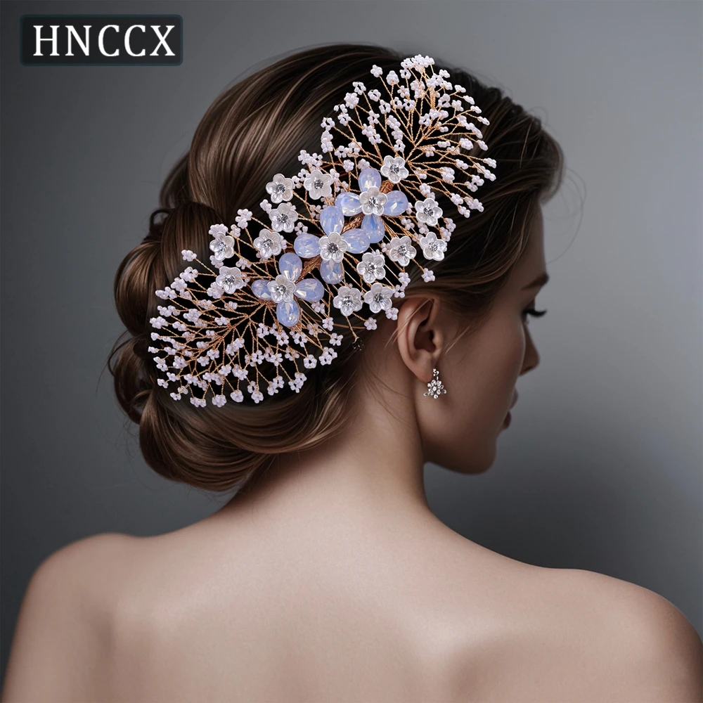 HNCCX Bride Gold Color Hair Comb Wedding Beaded Headwear Handmade Shell Flower Party Headpieces Women Hair Accessories CP279