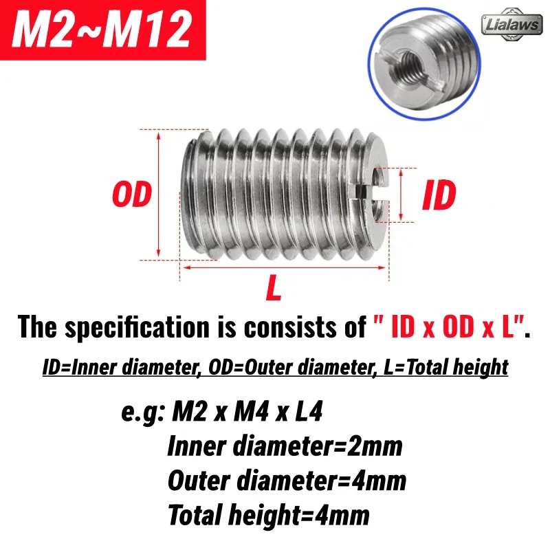 304 Stainless Steel Slotted Inside Outside Thread Adapter Nuts M2-M12 Wire Thread Insert Sleeve Conversion Nut