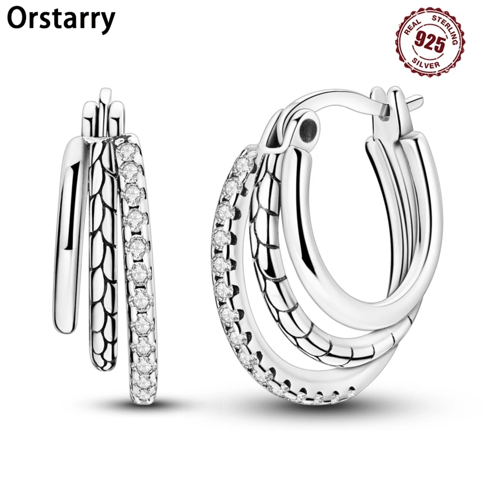 

Orstarry S925 Sterling Silver Three Layer Snake Bone Pattern Earrings Hoop Earrings For Women Jewelry Original Party Trendy Gift