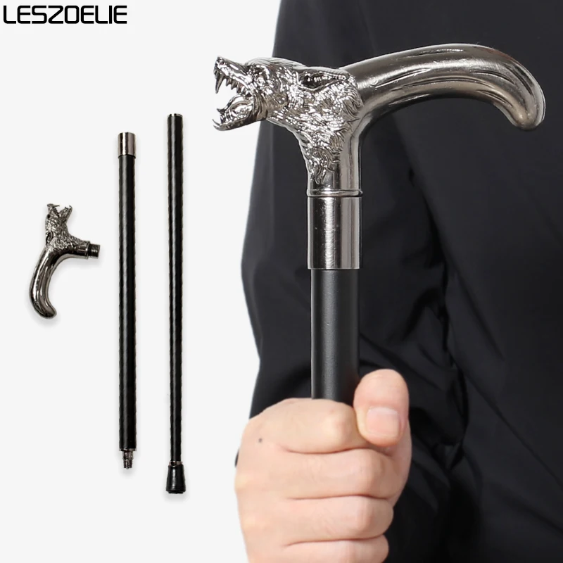 91cm Srebrna Laska z Głową Wilka Męska Luksusowa Laska do Chodzenia Modna Dekoracyjna Laska Elegancka Laska Vintage dla Kobiet