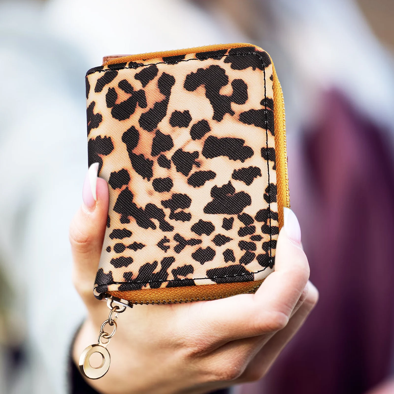 2 Stück Geldbörse mit Leopardenmuster, Mini-Geldbörse mit Reißverschluss, klein, tragbar, multifunktional, PU-Kartenhalter, Wechseltasche für Damen