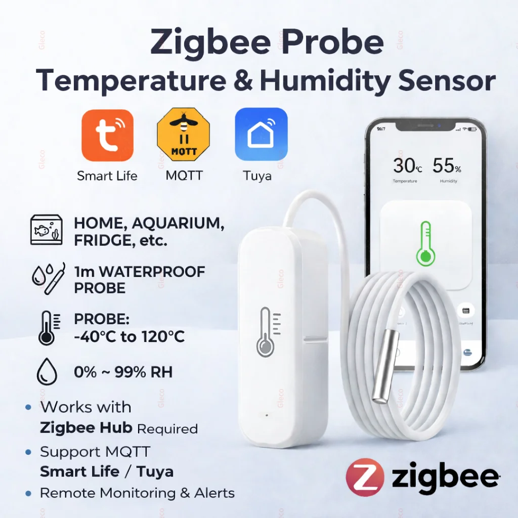 Thermomètre et hygromètre intelligents Zigbee avec sonde, détecteur de température des liquides pour piscine, réfrigérateur, congélateur, compatible 2MQTT TUYA Smart Life