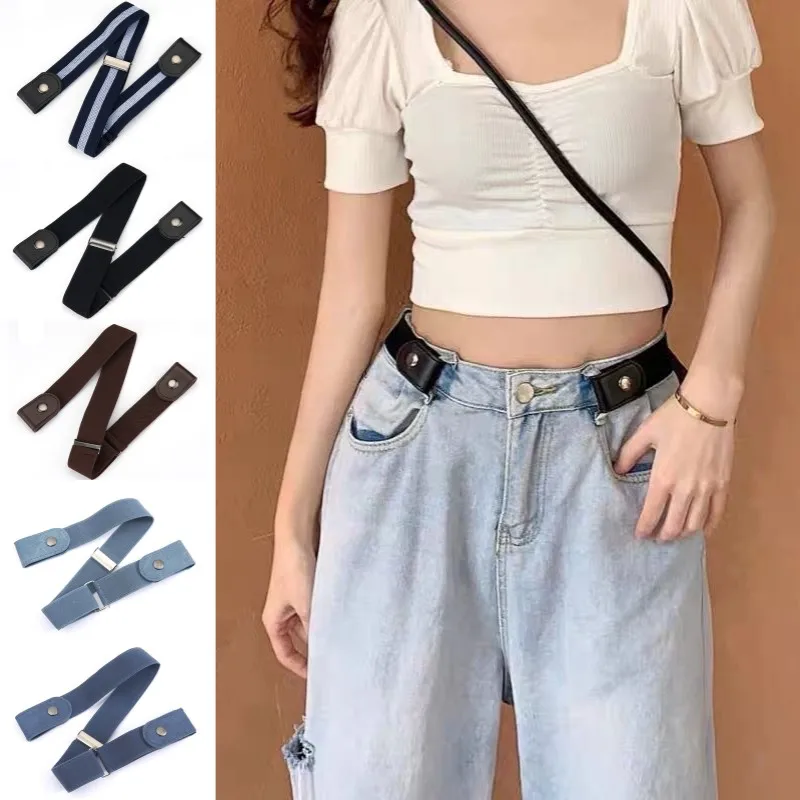 

Elastic Belt Without Buckle Canvas Women Waistband Hole-free Adjustable Elastic Pants Belt Versatile Casual Jeans Belt Accessory