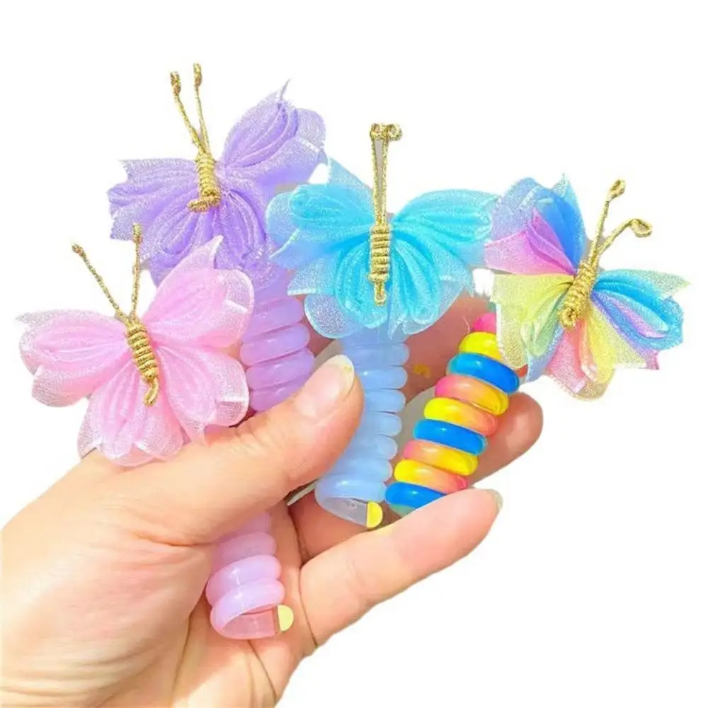 1pc Fashion Phone Cord Butterfly Hair Ties Girls Ponytail Scrunchie Colorful Sweet Head Rope Rubber Band Girls Hair Accessories