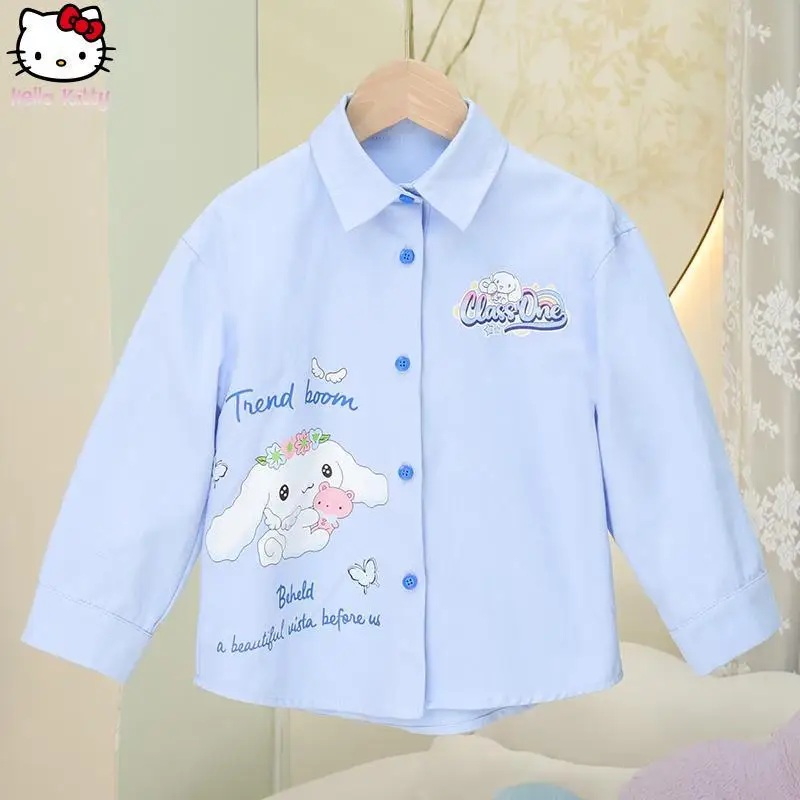 

Детская хлопковая рубашка с длинными рукавами Kuromi Cinnamoroll Kawaii, милая повседневная кофта с мультяшным принтом, осенняя новинка для девочек в стиле аниме