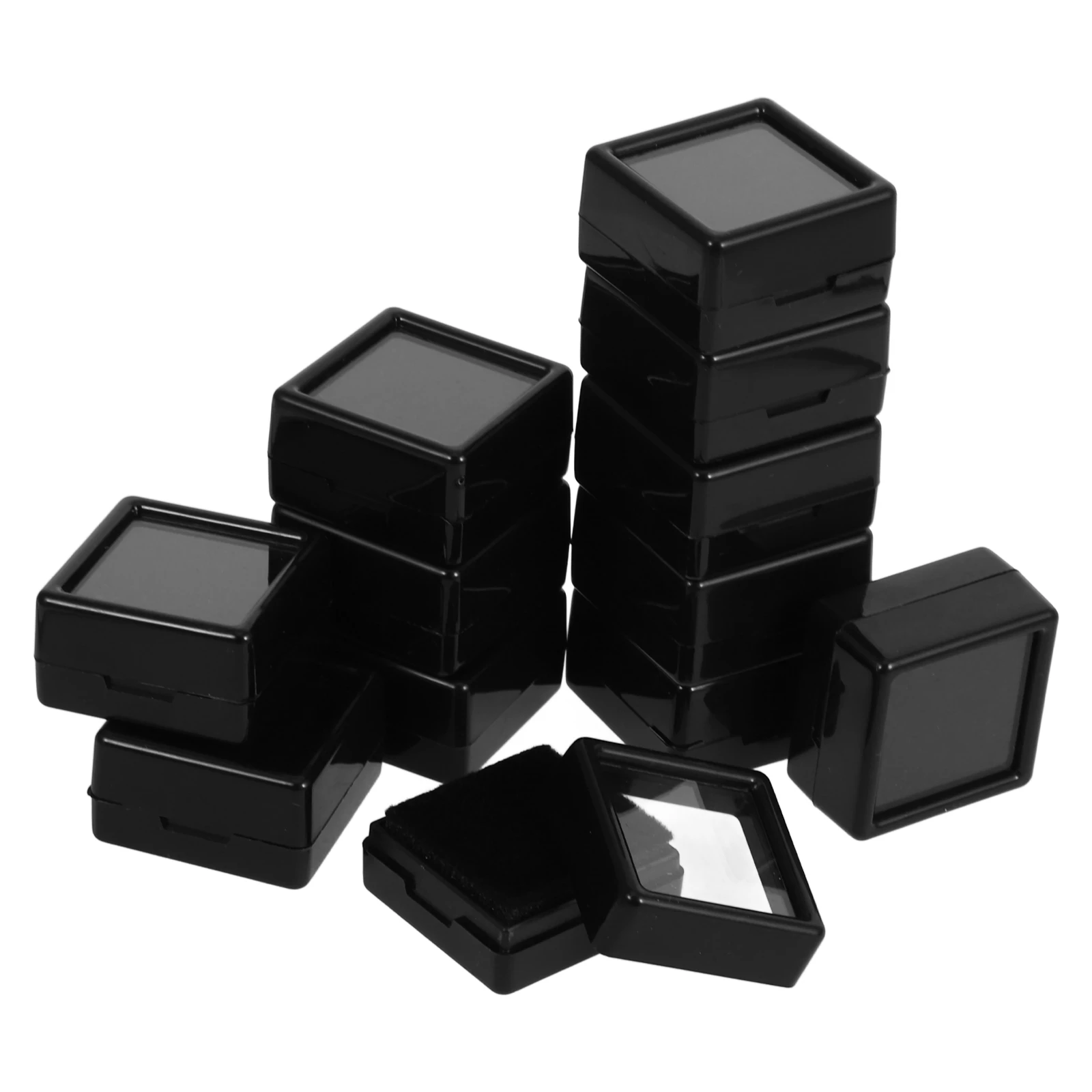 12pcs Square Jewelry Clear Gemstone Display Storage Box Abs Acrylic Moisture Resistant Compact Portable Transparent Container