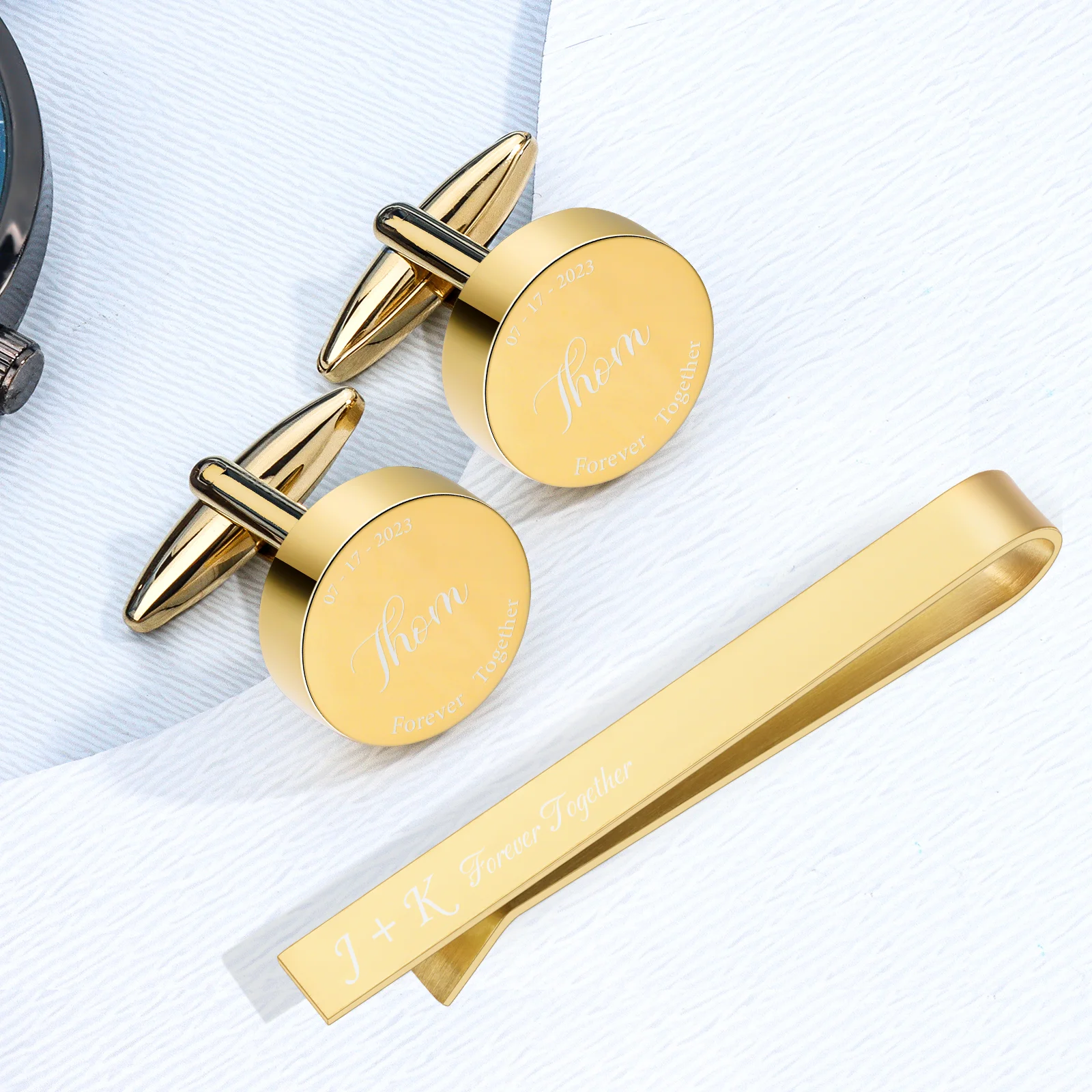 

custom cufflinks and Tie Clips for men,Stainless Steel Cufflinks Set Wedding birthday groom Personalized Jewelry Gifts