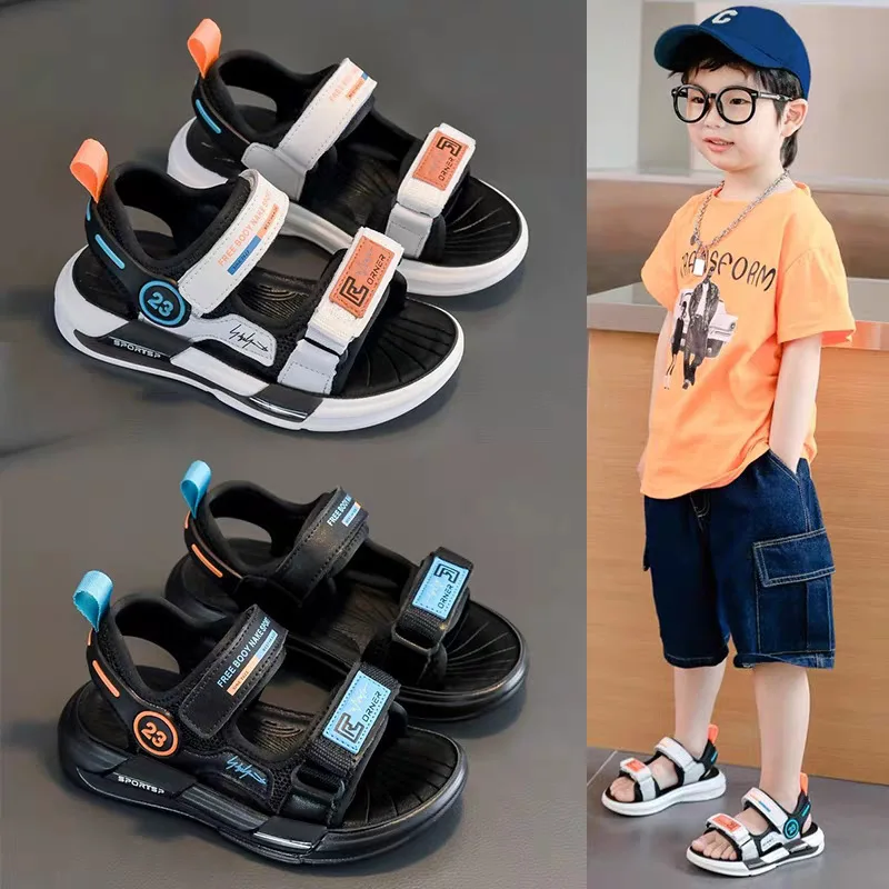 

2024 Summer New Boys Sandals Korean Edition Shoes Soft Sole Childrens Beach Shoes Sweet Designable Trend