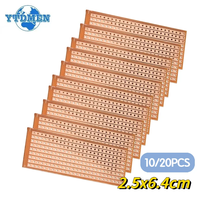 10/20PCS Single Side PCB Board 2.5*6.4cm Universal Experiment Matrix Circuit Board Single Row Continuous Hole 25x64mm Protoboard