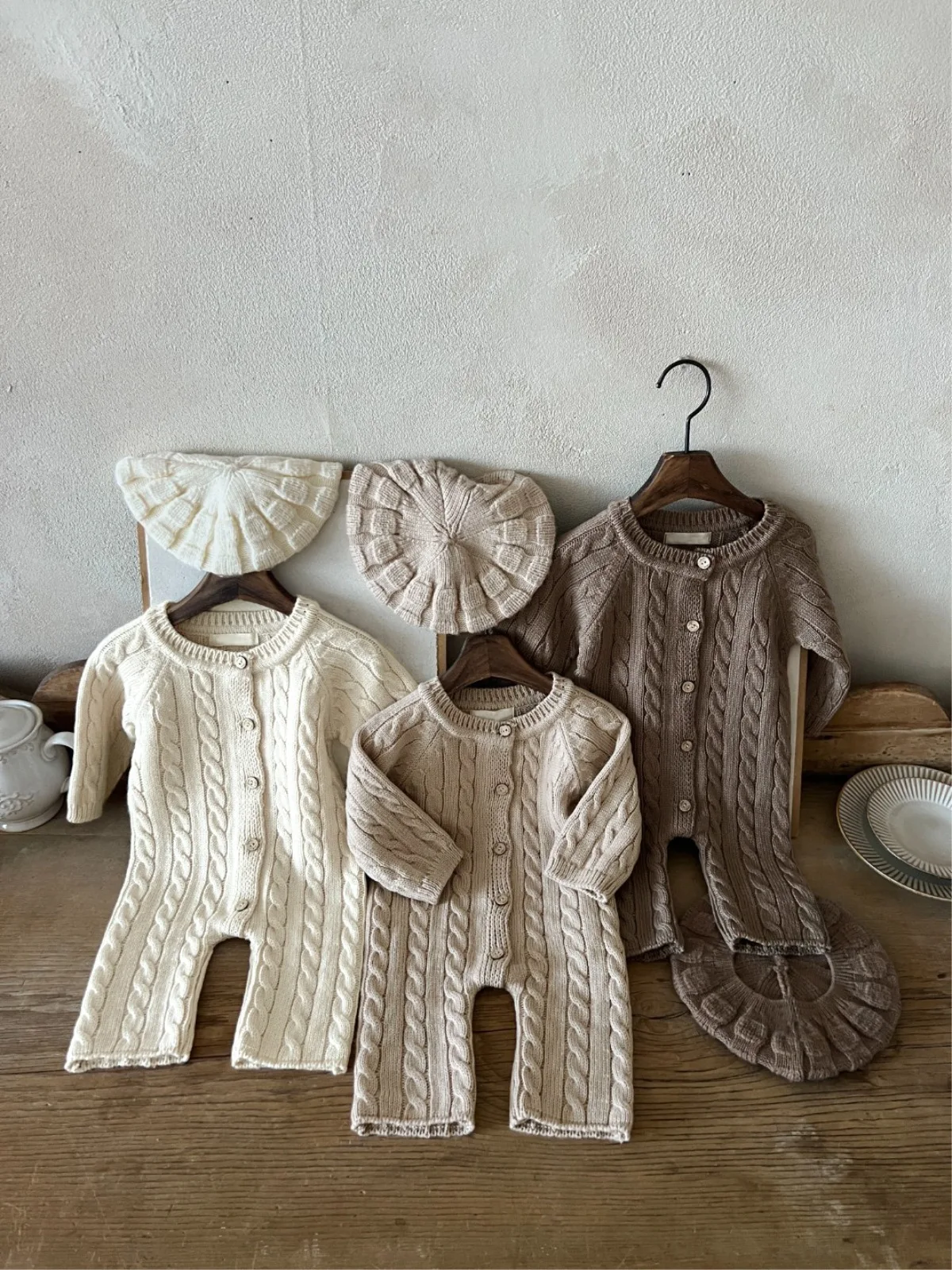 

2025 Autumn New Baby Long Sleeve Knitted Romper + Hat Solid Infant Boy Girl Casual Jumpsuit Newborn Toddler Cotton Clothes 0-24M