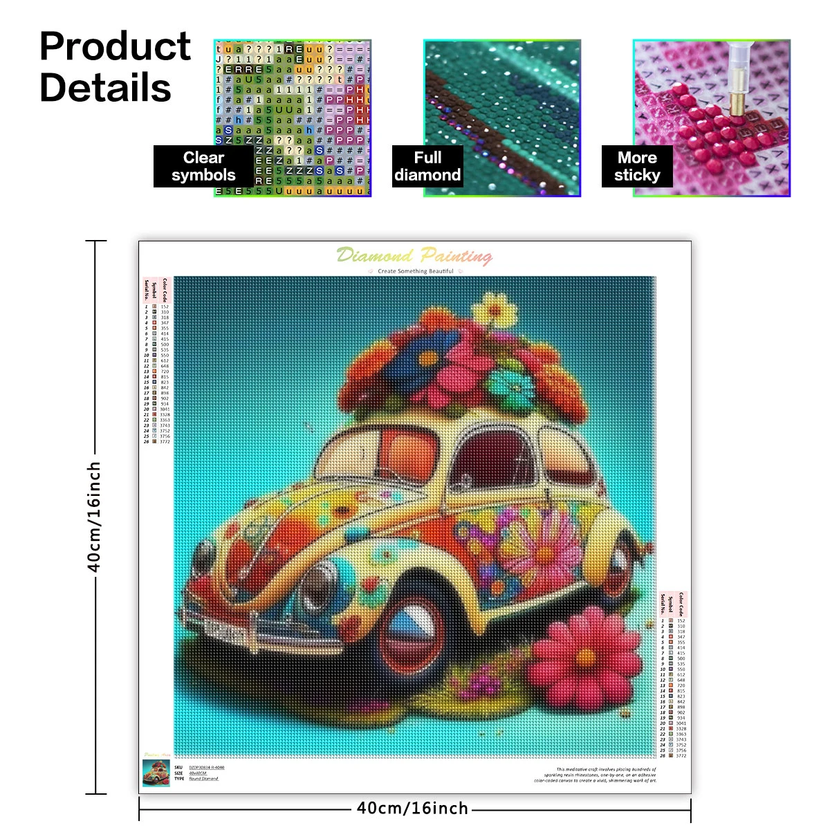 CHENISTORY 5D DIY Diamond Painting Car Landscape Cross Stitch Kits Full Drill Rhinestones Diamond Embroidery Flower Wall Decor