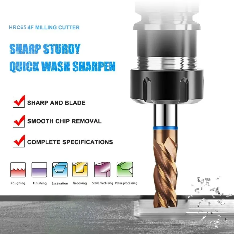 SHAZAM TGB-HRC65 4F Color Circle Milling Cutter Tungsten Steel Carbide Alloy Coating Flat End Mill CNC Machining Endmills Tools