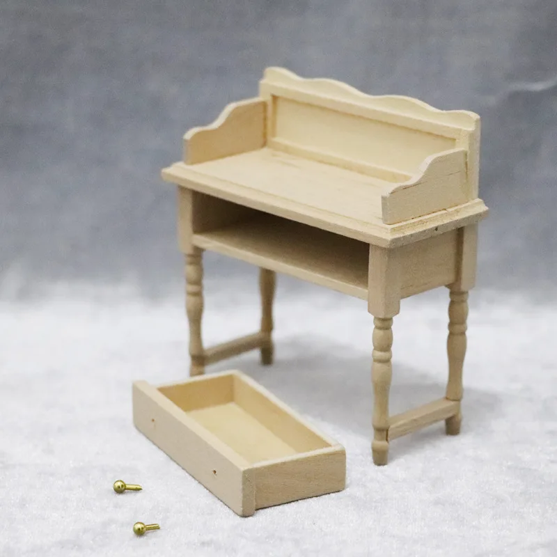 1/12 Scale Mini Furniture Unpainted High Quality Desk with Drawer Model for 6'' Figues Study Room Scene Accessories DIY