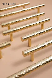 Tinyhob Gold Hammer Texture Solid Brass Cabinet Door Knobs and Handles Furniture Cupboard Wardrobe Drawer Pull T Bar Handles