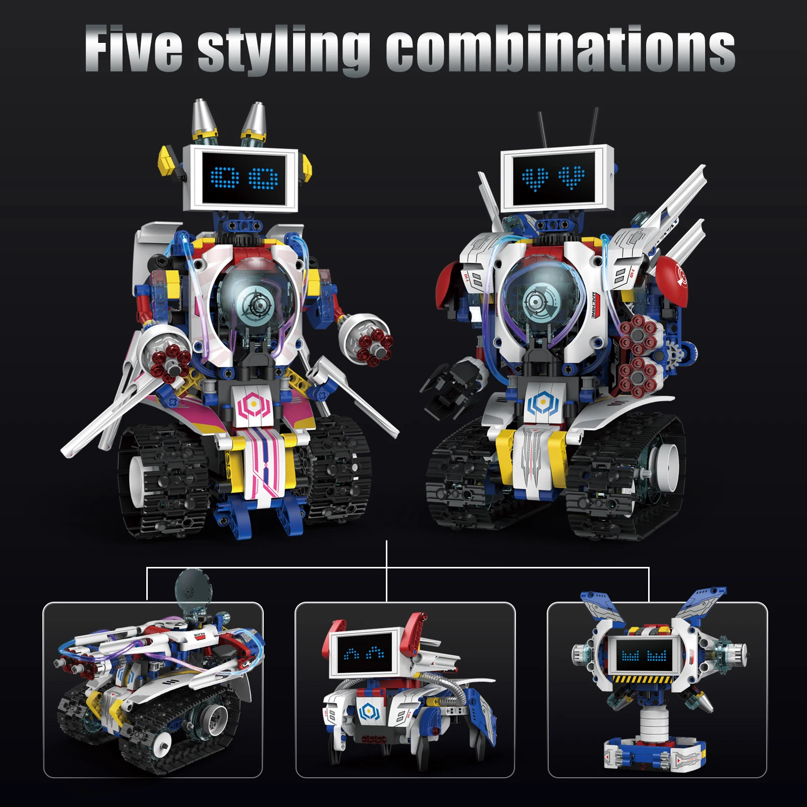 5‑in‑1 STEM Robot Building Toy, 603PCS with LED Screen and Light‑Up Parts, Bluetooth Programming Remote Control, Christmas Gift